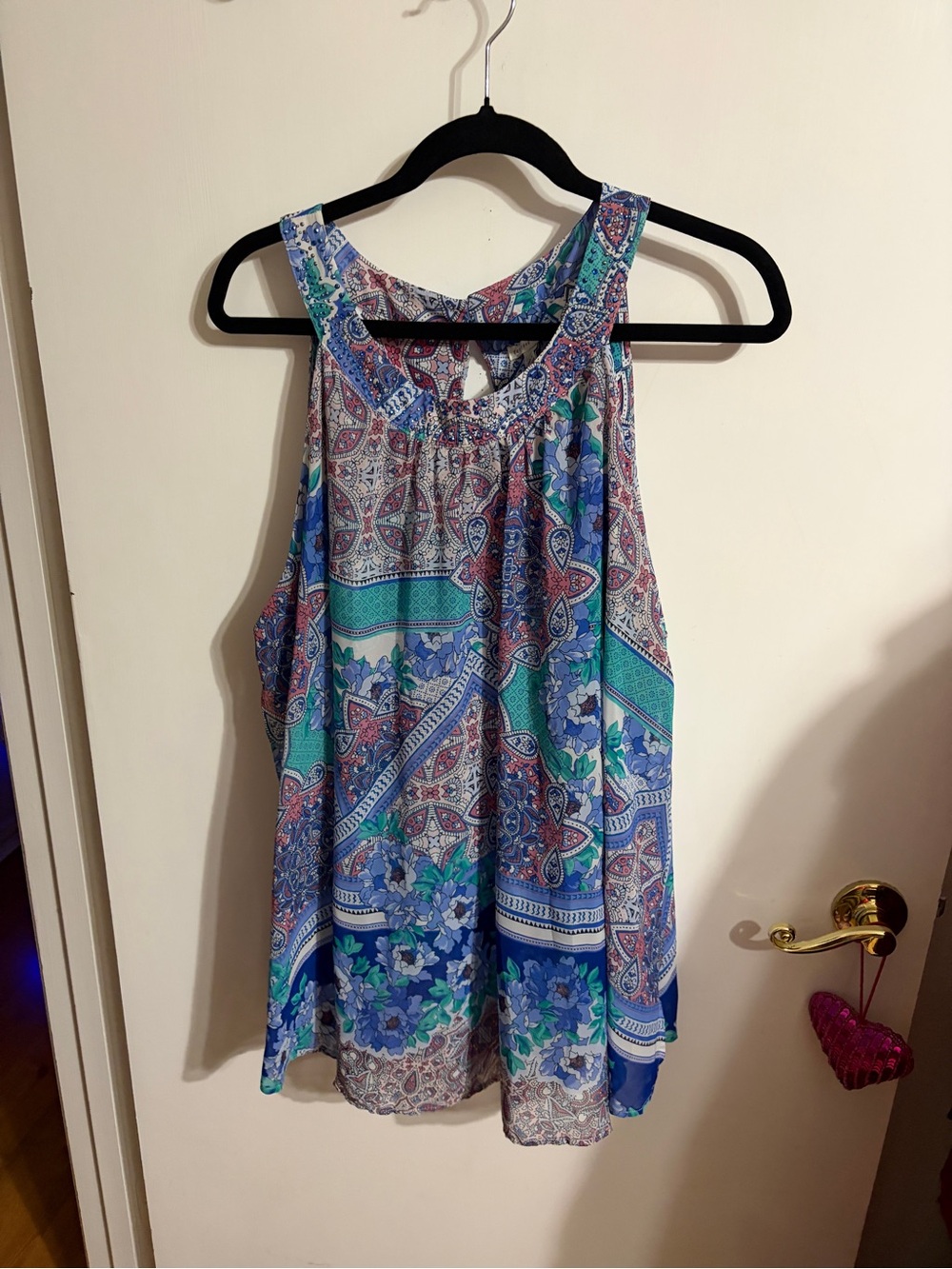 🥳 22/24 Blue Floral Paisley Flowy Sleeveless Top